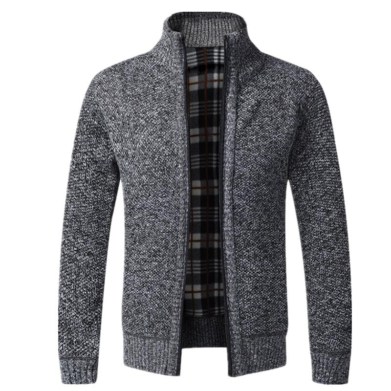Stevvex men's knit zip-up sport jacket in grey with plaid lining and pockets on Tampa Home & Garden Store