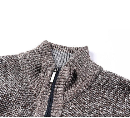 Stevvex men's knit sport jacket gray-brown heather zip collar on Tampa Home & Garden Store