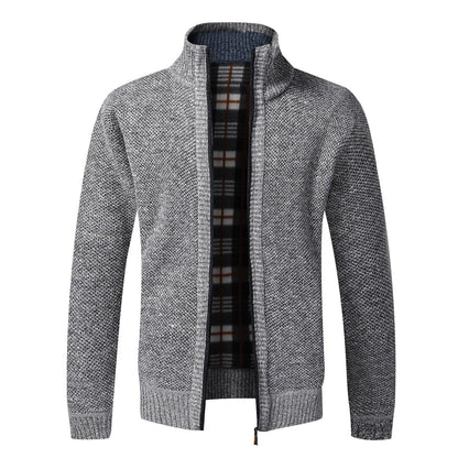 Stevvex men's sport jacket gray textured knit with plaid lining thick warm with pockets on Tampa Home & Garden Store
