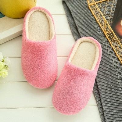 Slippers pink plush pair for indoor use with fuzzy lining on Tampa Home & Garden Store