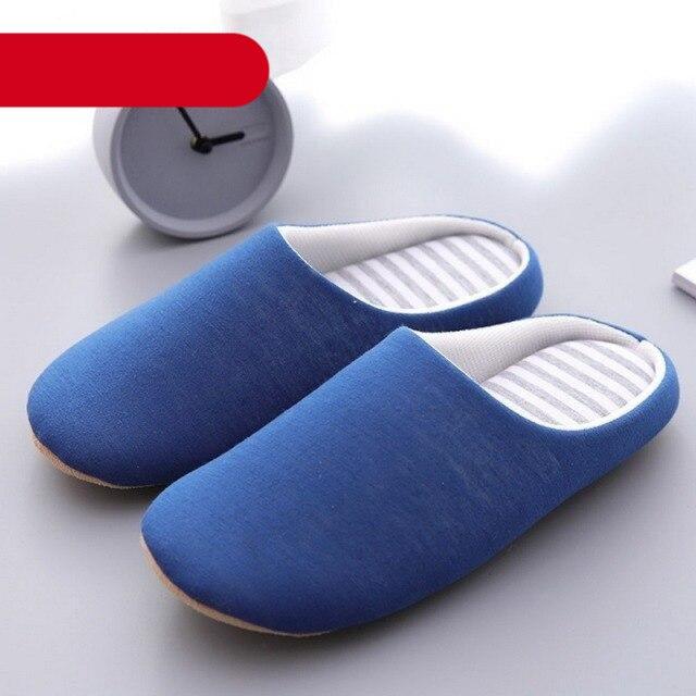 Stevvex blue memory-foam indoor slippers pair with plush upper and striped inner lining on Tampa Home & Garden Store