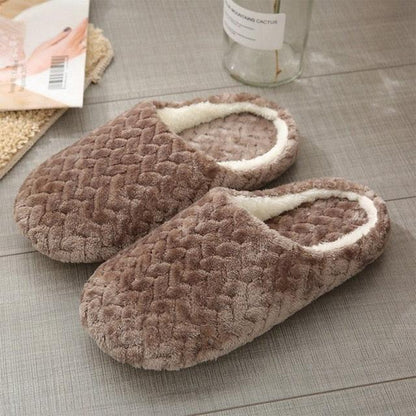 Stevvex plush memory-foam slippers pair, brown quilted house shoes with faux fur lining on Tampa Home & Garden Store