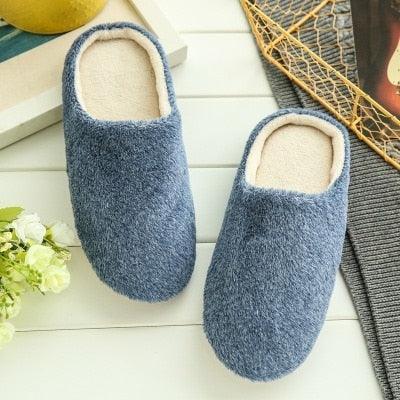 Slippers Stevvex blue plush pair with memory foam, indoor warm non-slip house shoes on Tampa Home & Garden Store