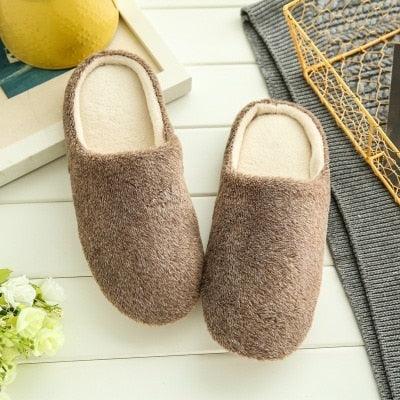 Slippers Stevvex brown plush memory foam indoor non-slip house shoes for men and women on Tampa Home & Garden Store