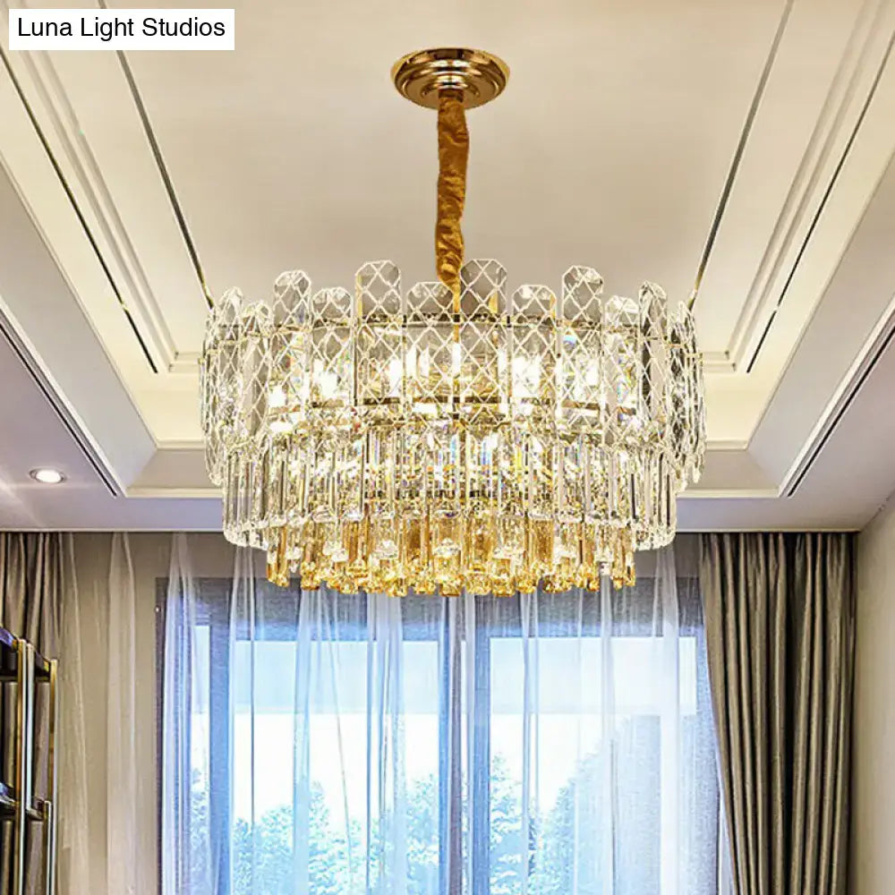Gold amber crystal chandelier with crystal prisms and gold frame on Tampa Home & Garden Store