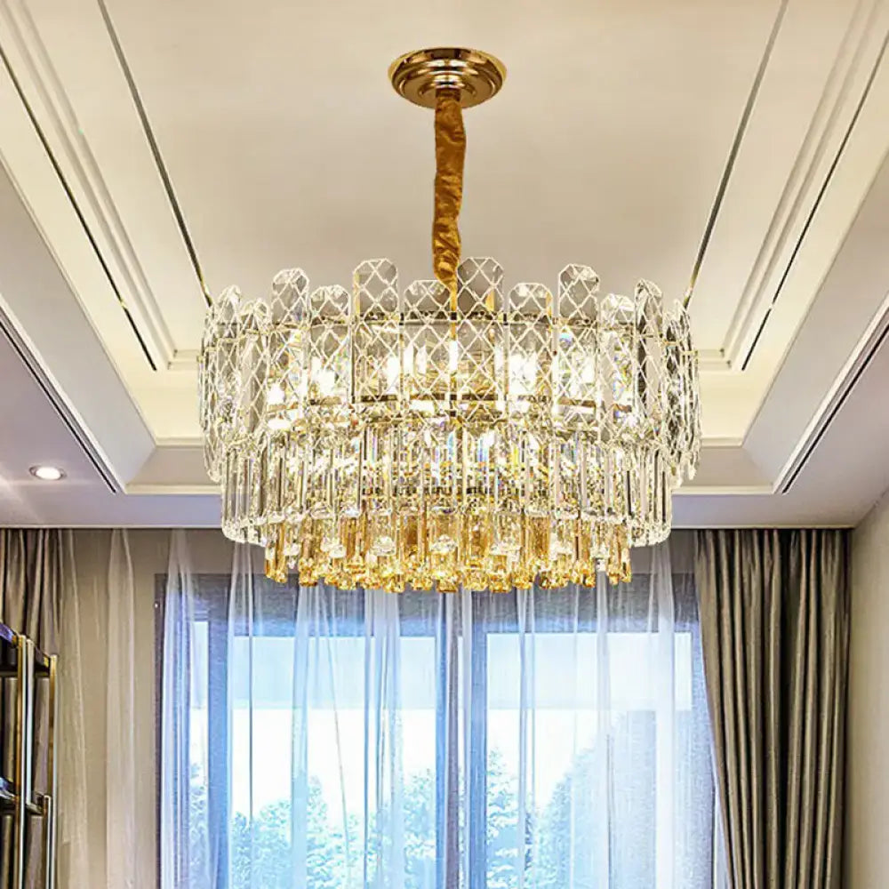 Gold Amber Crystal Chandelier by Decorbites, circular crystal prisms with gold-tone frame on Tampa Home & Garden Store