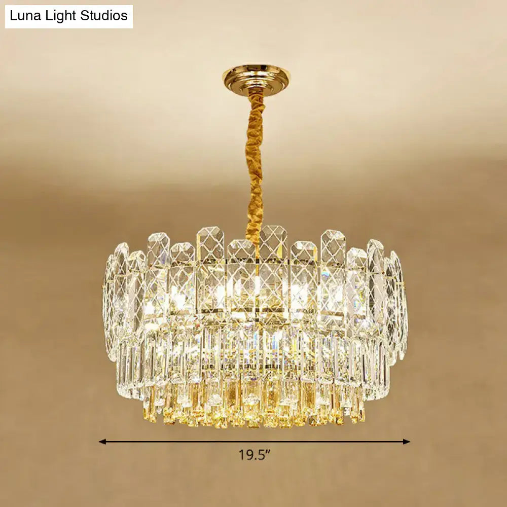 Gold amber crystal chandelier by Decorbites; crystal prisms and drops, 19.5 inches wide on Tampa Home & Garden Store