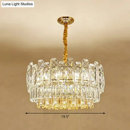 Gold amber crystal chandelier by Decorbites; crystal prisms and drops, 19.5 inches wide on Tampa Home & Garden Store