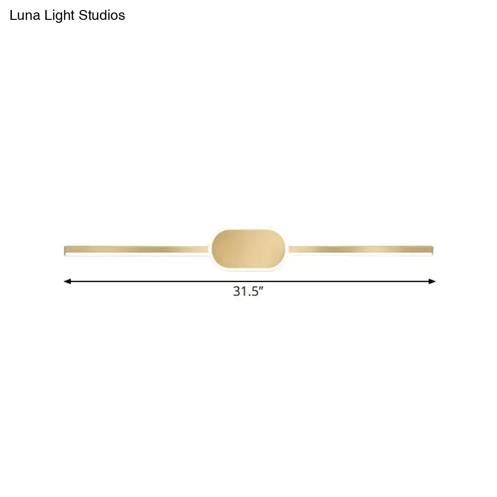 Gold metal vanity sconce with rounded center and slim arms, 31-inch, Decorbites on Tampa Home & Garden Store