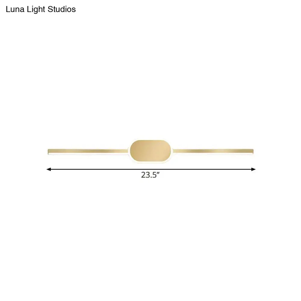 Gold metal vanity sconce by Decorbites with rounded plate and slim arms 31-inch on Tampa Home & Garden Store