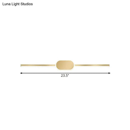 Gold metal vanity sconce by Decorbites with rounded plate and slim arms 31-inch on Tampa Home & Garden Store