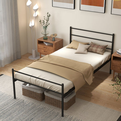 Base de cama de metal individual con cabecero - Negro