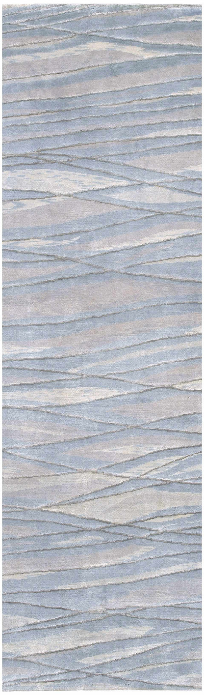 Sinai light blue lined wool/viscose rug with abstract wavy stripes clearance on Tampa Home & Garden Store