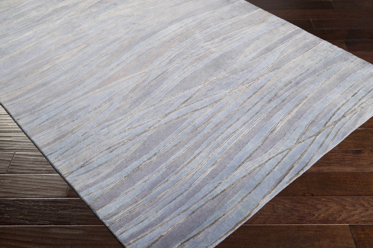 Sinai light blue lined wool/viscose rug with gray striped pattern on Tampa Home & Garden Store