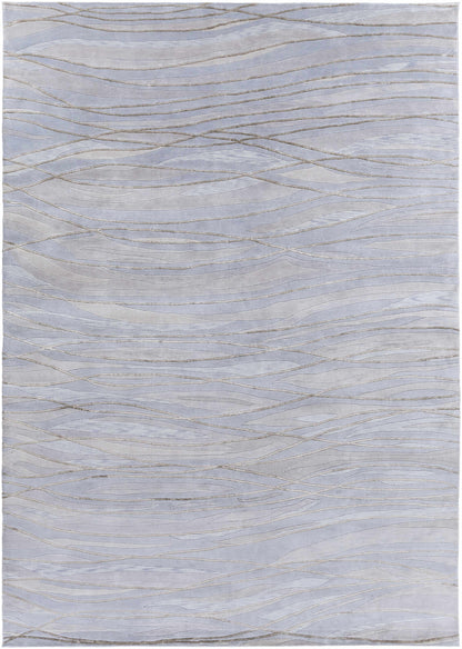Rug Sinai Light Blue Lined Wool/Viscose with gold-toned linear pattern Boutique Rugs on Tampa Home & Garden Store