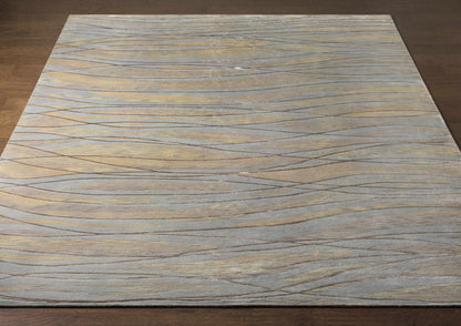 Sinai Light Blue Lined Wool/Viscose Rug with tan line pattern Boutique Rugs clearance on Tampa Home & Garden Store
