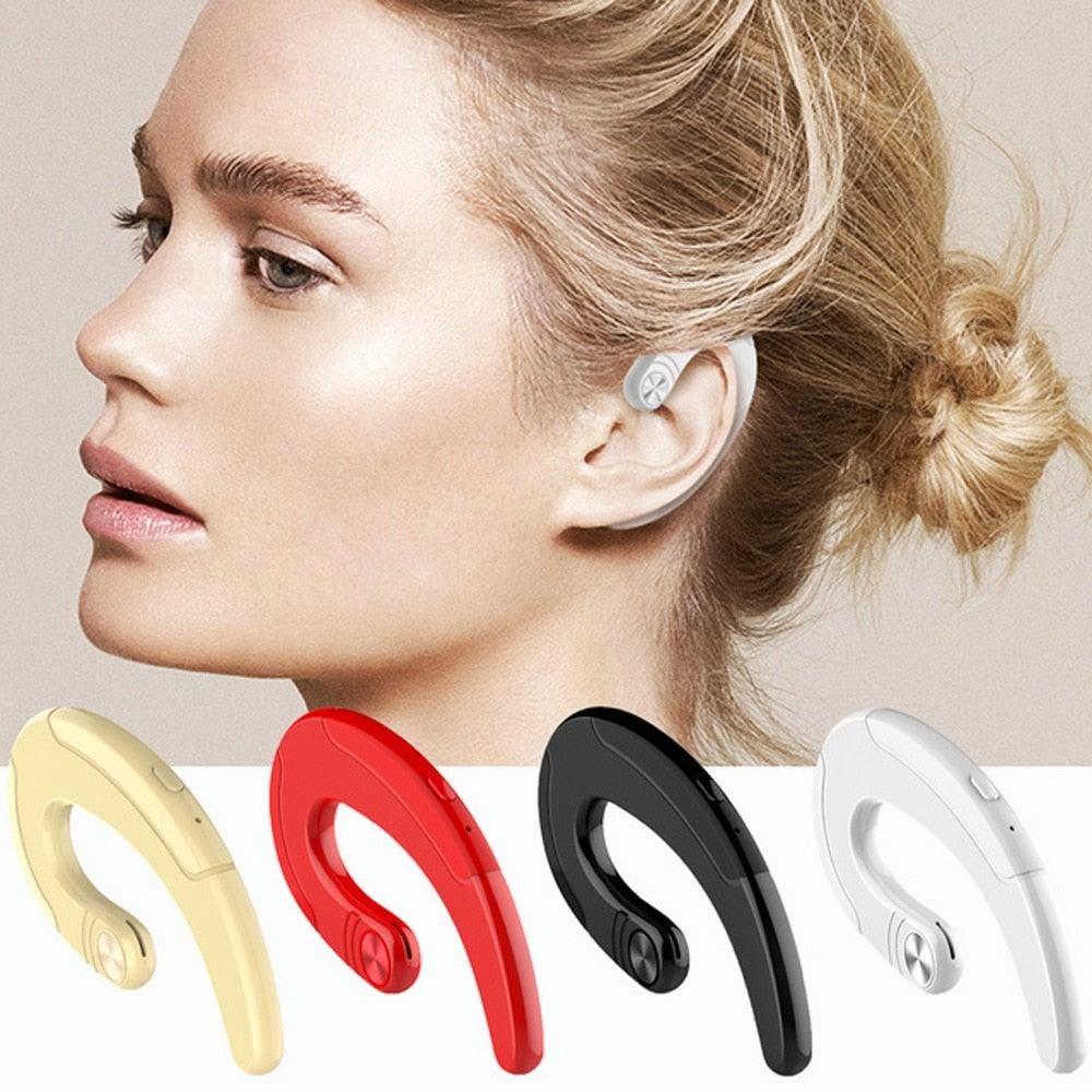 Stevvex wireless Bluetooth in-ear headphones with ergonomic over-ear hooks in white on Tampa Home & Garden Store