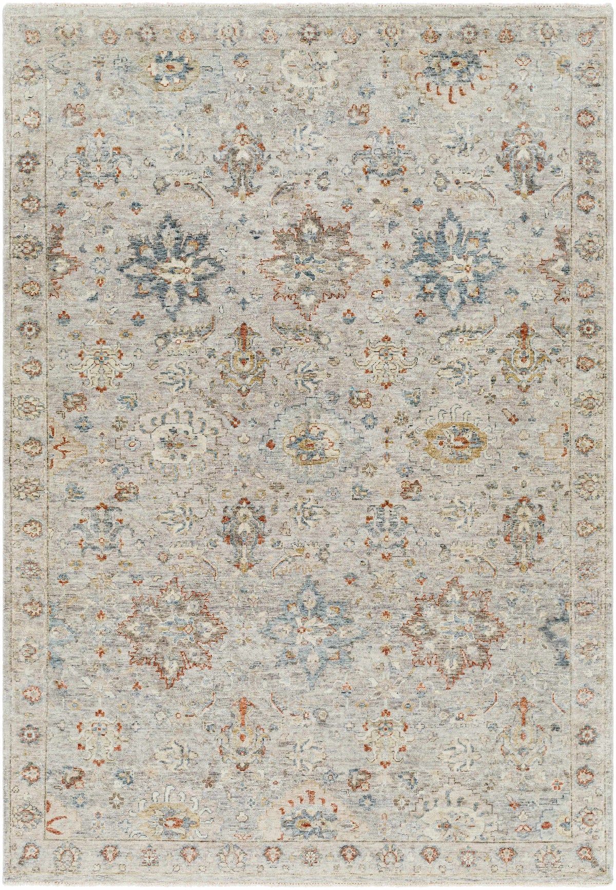 Sipocot Premium Area Rug by Boutique Rugs with distressed beige field and blue orange motifs on Tampa Home & Garden Store