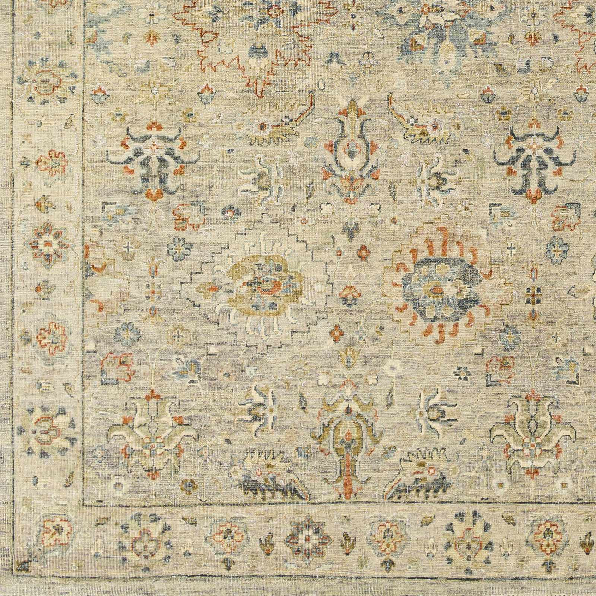 Sipocot Premium Area Rug distressed beige with blue and orange motifs Boutique Rugs on Tampa Home & Garden Store