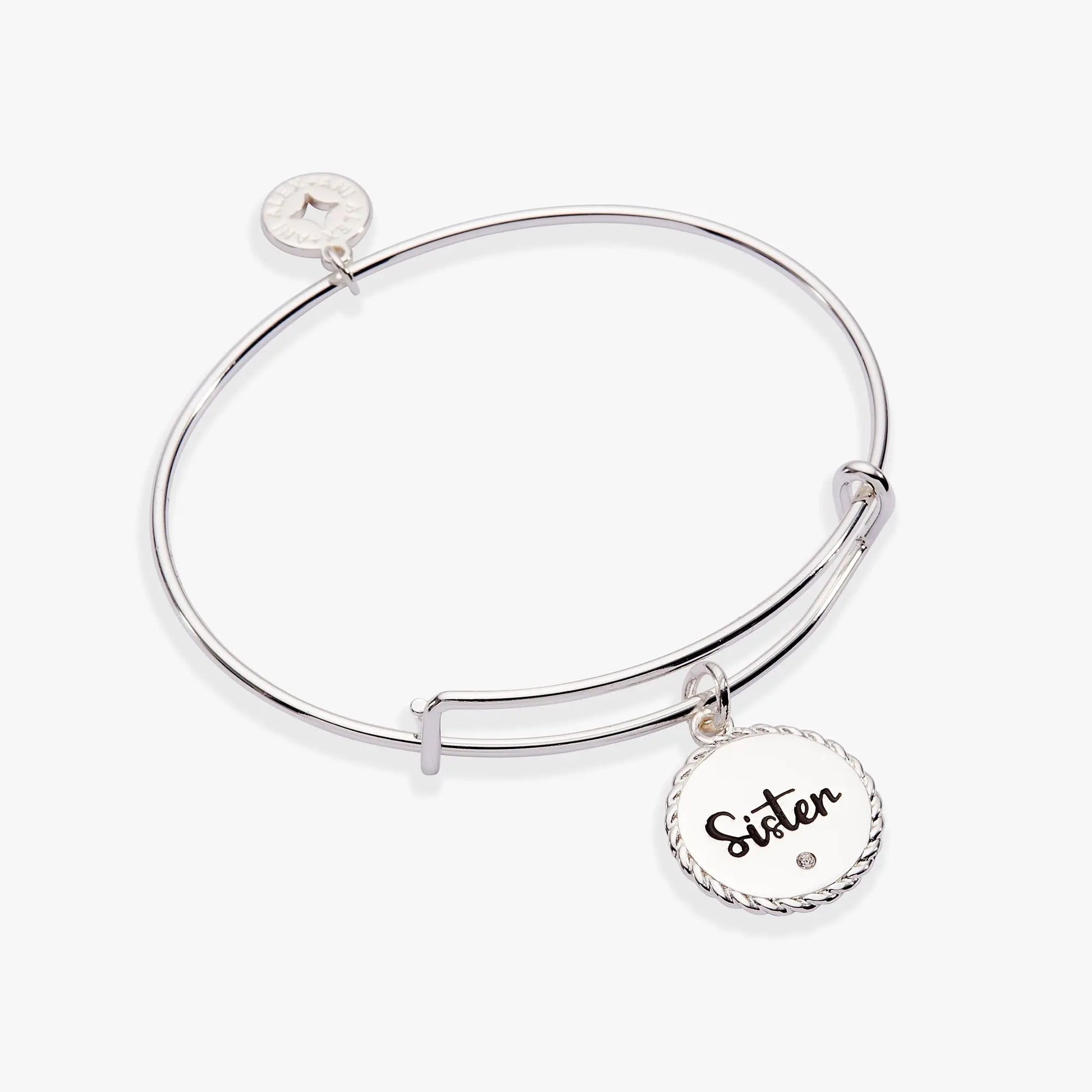 Bracelet Sister charm bangle with round Sister tag, silver-tone Alex and Ani on Tampa Home & Garden Store