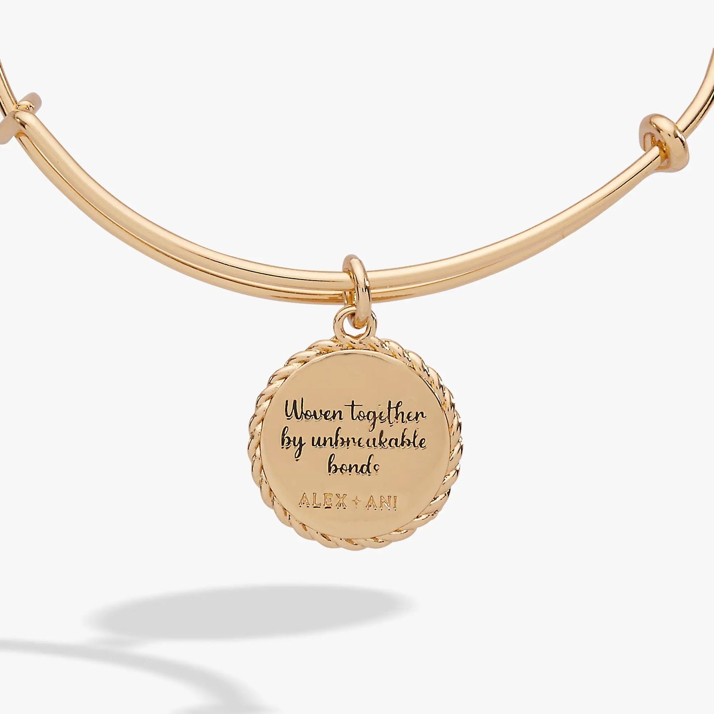 Alex and Ani Sister charm bracelet gold with rope-edged circular engraved pendant on Tampa Home & Garden Store