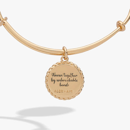 Alex and Ani Sister charm bracelet gold with rope-edged circular engraved pendant on Tampa Home & Garden Store