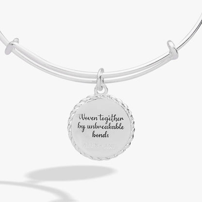 Alex and Ani silver sister charm bangle with woven-edge disc on Tampa Home & Garden Store