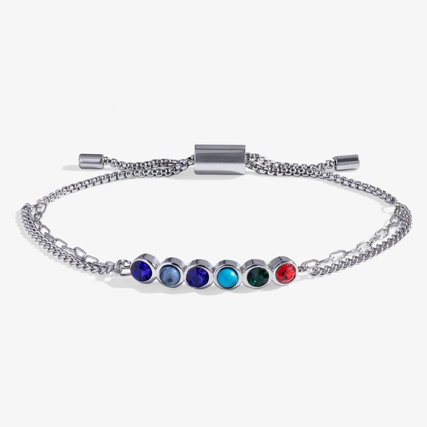 Bracelet Sister Hidden Message Acrostic Bolo with multicolor gemstone beads on silver chain on Tampa Home & Garden Store