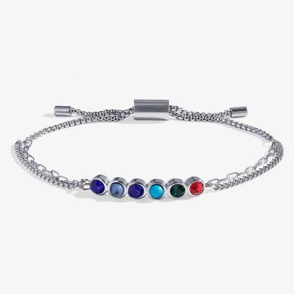 Bracelet Sister Hidden Message Acrostic Bolo with multicolor gemstone beads on silver chain on Tampa Home & Garden Store