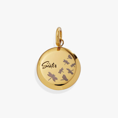 Sister Dragonfly Disc Charm pendant in gold-tone metal by Alex and Ani on Tampa Home & Garden Store