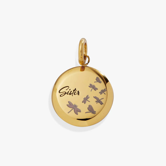 Sister Dragonfly Disc Charm pendant in gold-tone metal by Alex and Ani on Tampa Home & Garden Store