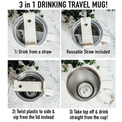 Be Happy 40oz Insulated Mug with Handle and Straw