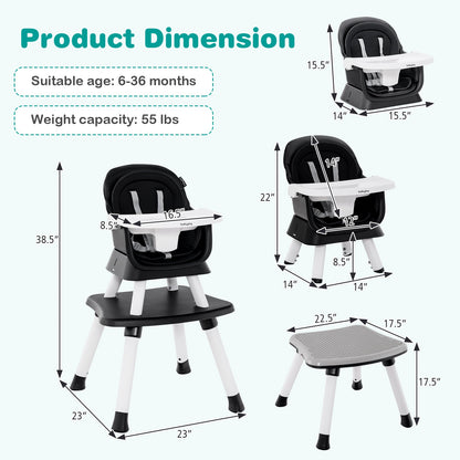 6-in-1 Convertible Baby High Chair with Adjustable Removable Tray