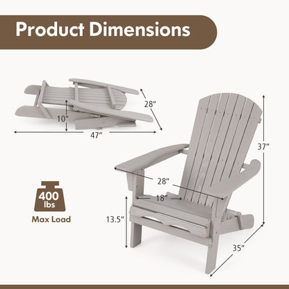1 Silla Adirondack Plegable con Respaldo Alto y Reposabrazos Anchos-Gris