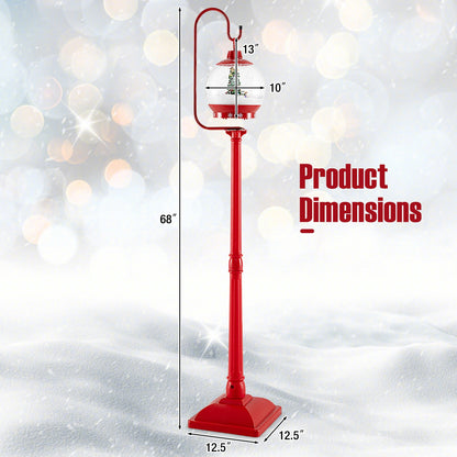 68 Inch Festive Musical Red Lamp Post with Snow Globe Lantern DirectDeals on Tampa Home & Garden Store