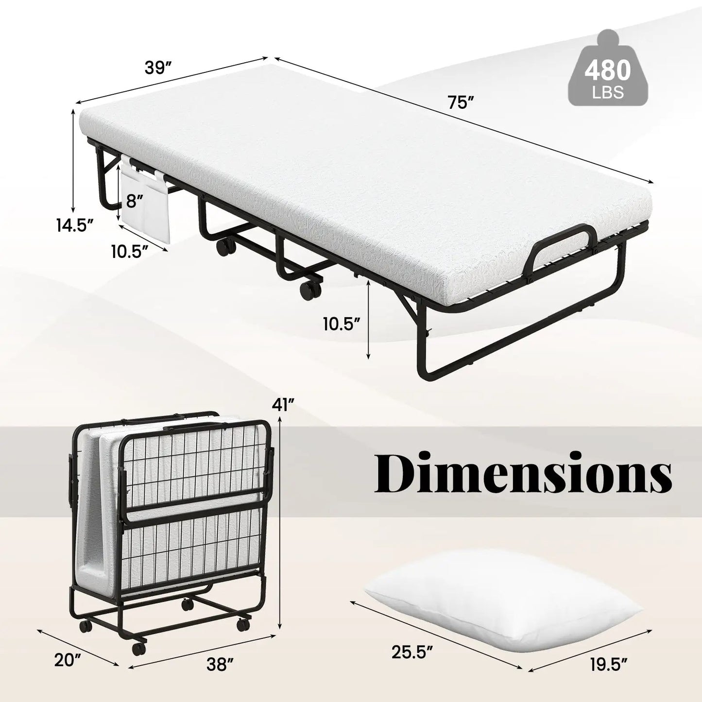 Folding Guest Bed with Memory Foam Mattress