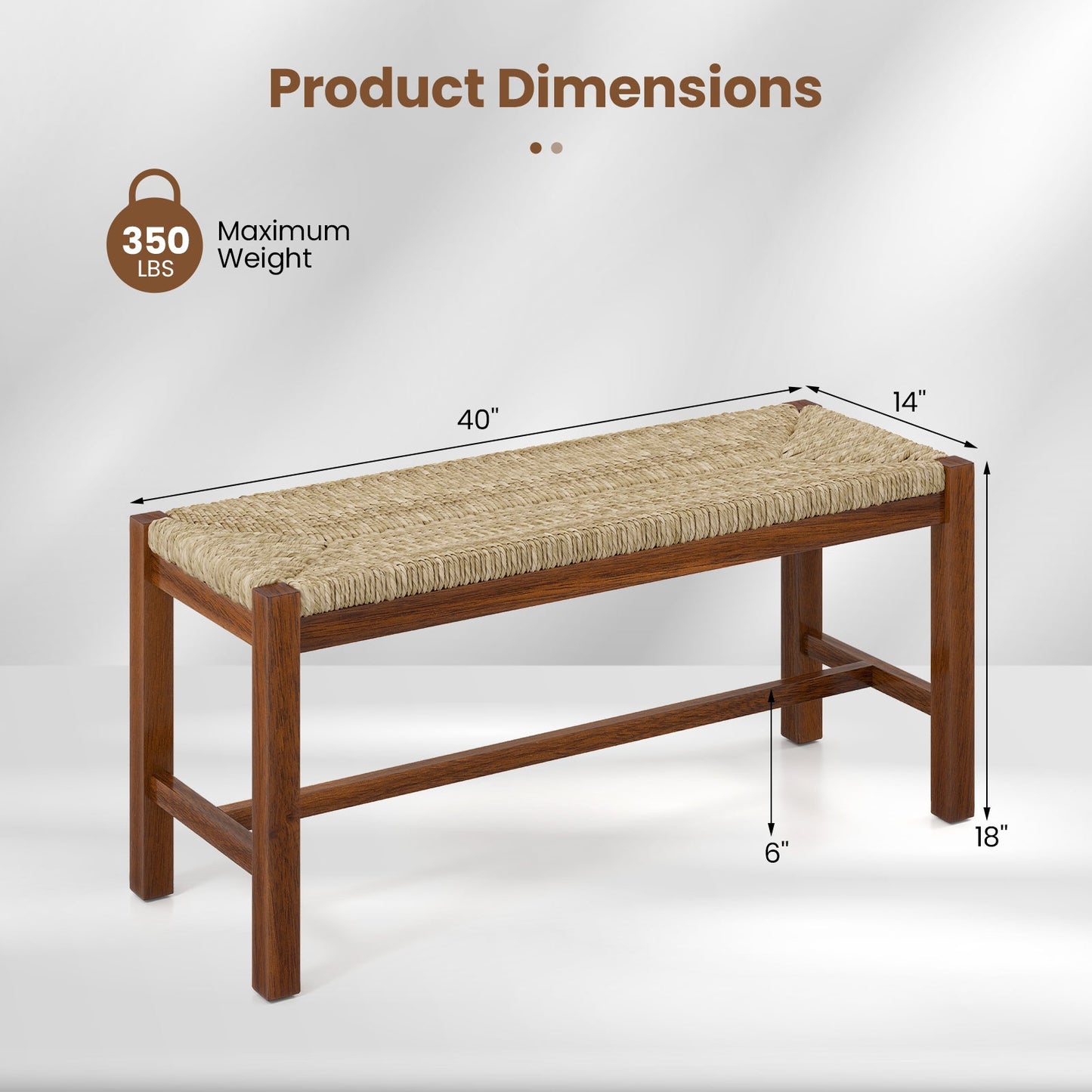 Banco de madera de 40 pulgadas de largo con estructura de madera maciza de caucho - Nogal