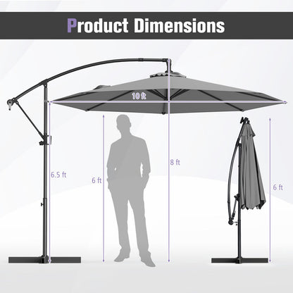 10 Feet Offset Hanging Umbrella with Base and Infinite Tilt-Gray