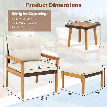 Juego de muebles de ratán de 5 piezas con mesa de centro cuadrada - blanco