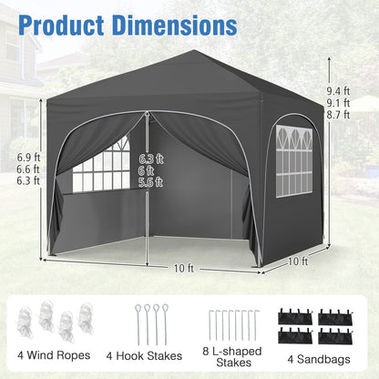 10 X 10 FT Pop up Canopy Tent with 4 Removable Sidewall-Gray