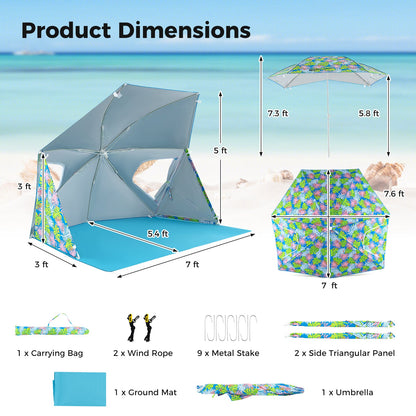 GemGear UPF50+ blue beach umbrella tent with carry bag, ground mat, wind ropes and stakes on Tampa Home & Garden Store