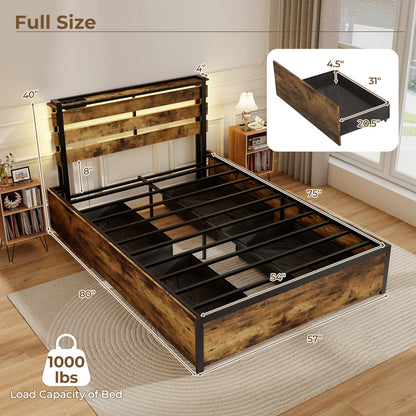 Base de Cama Tamaño Completo/Queen/Individual con Cajones, Luces LED y Puertos USB - Tamaño Completo