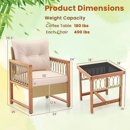 3-piece patio furniture set by DirectDeals with acacia wood frame and brown cushions on Tampa Home & Garden Store