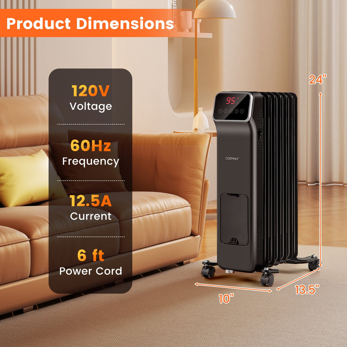 DirectDeals 1500W oil-filled radiator heater with remote, 3 modes, 24H timer, black finish on Tampa Home & Garden Store
