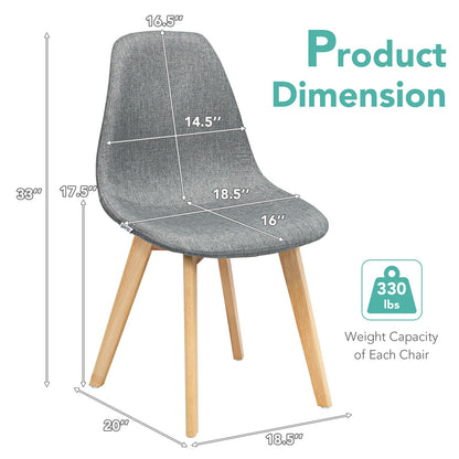 Juego de 4 sillas de comedor modernas con patas de madera y asiento acolchado de tela