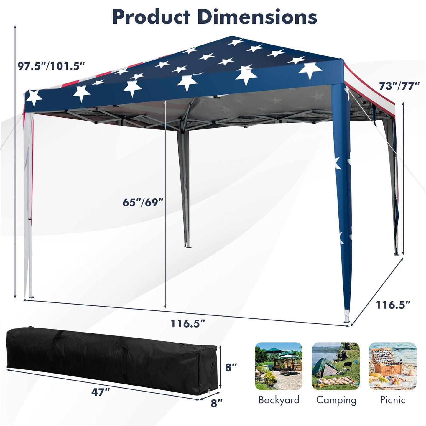 GemGear 10 ft pop-up canopy tent with blue starry canopy and mesh netting, easy setup on Tampa Home & Garden Store