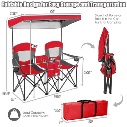 GemGear portable folding camping chairs with cup holders, two red/gray seats and canopy on Tampa Home & Garden Store