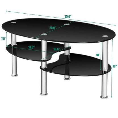 Mesa auxiliar de centro ovalada de cristal templado - Negra