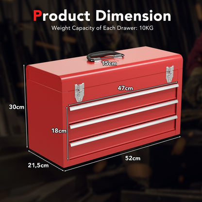 Caja de herramientas portátil para mecánico de garaje con 3 cajones - Rojo