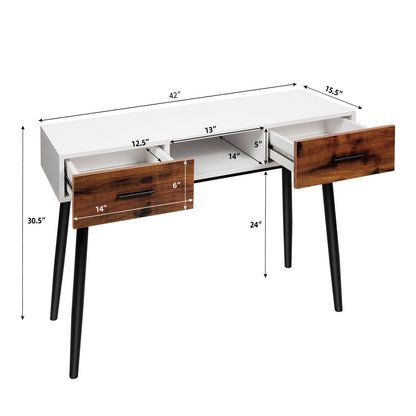Mesa consola industrial de 42 pulgadas con 2 cajones para entrada o pasillo